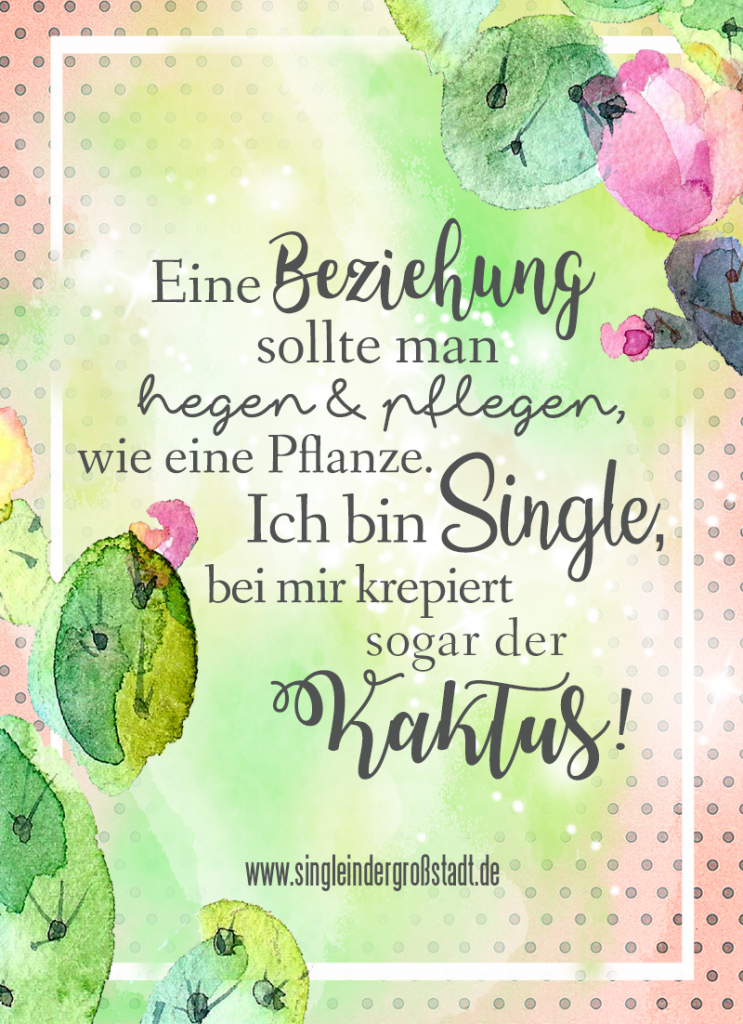 Eine Beziehung sollte man hegen und pflegen, wie eine Pflanze. Ich bin Single, bei mir krepiert sogar der Kaktus.